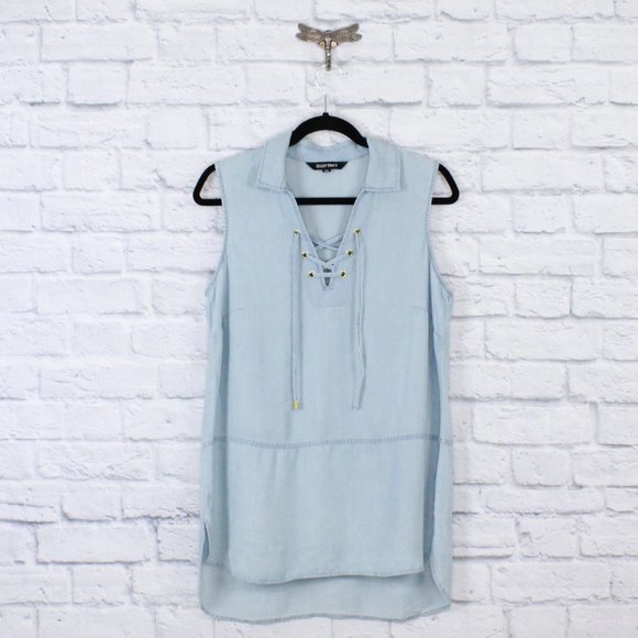 Ellen Tracy Tops - ELLEN TRACY Blue Lace-up Loose Fit Tank Top Size M